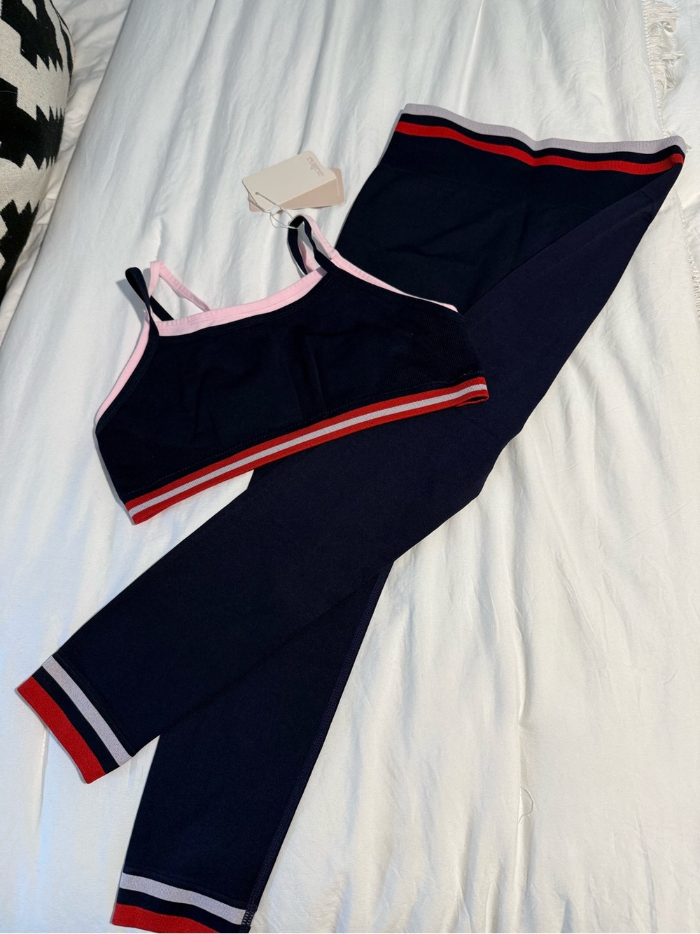 Navy Sports Bralette & Legging Set with Pink and Red Trim